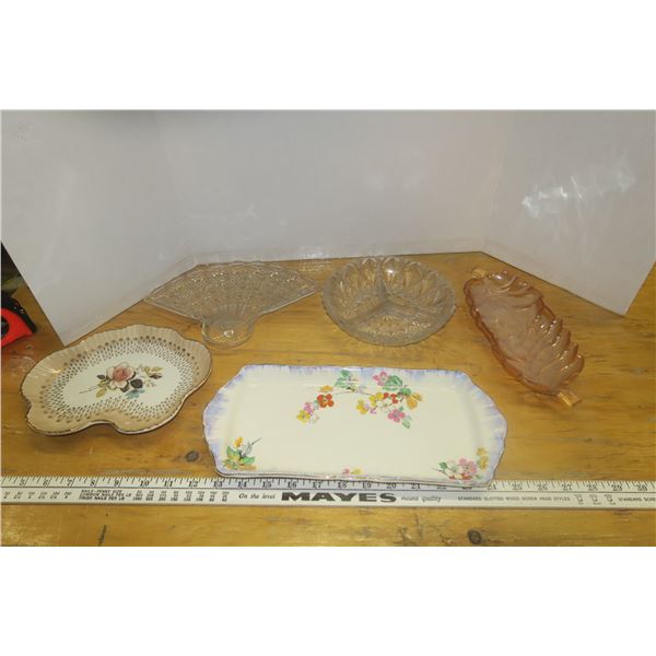 2 England Serving Trays, iridesecent Leaf Tray + 2 Dishes