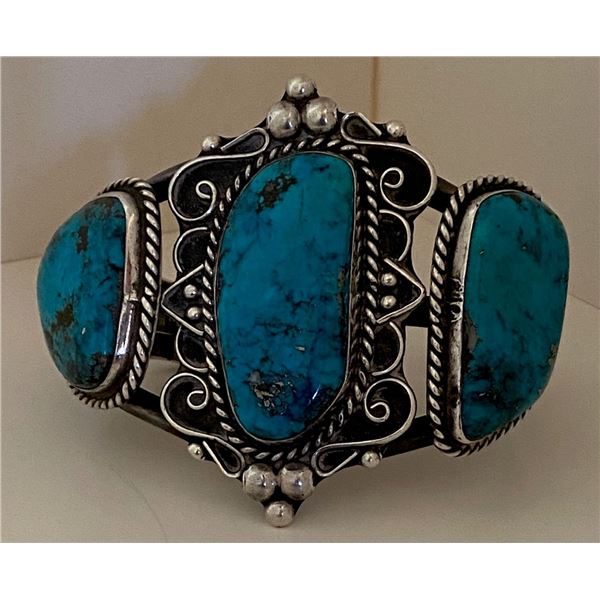 Morenci Turquoise 3 Stone Cuff Bracelet
