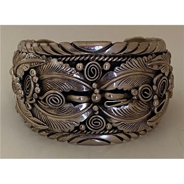 Navajo Jewelry Artist Mike Thomas Jr. Wide Sterling Silver Cuff Bracelet