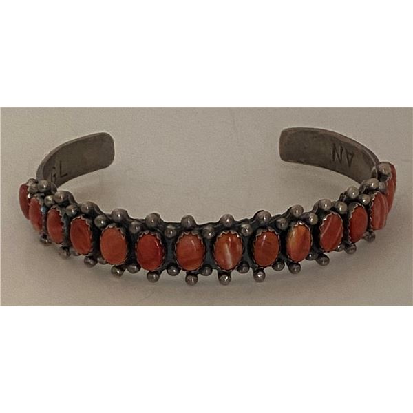 This is an Outstanding Orange Spiny Cabochon Row Cuff Bracelet