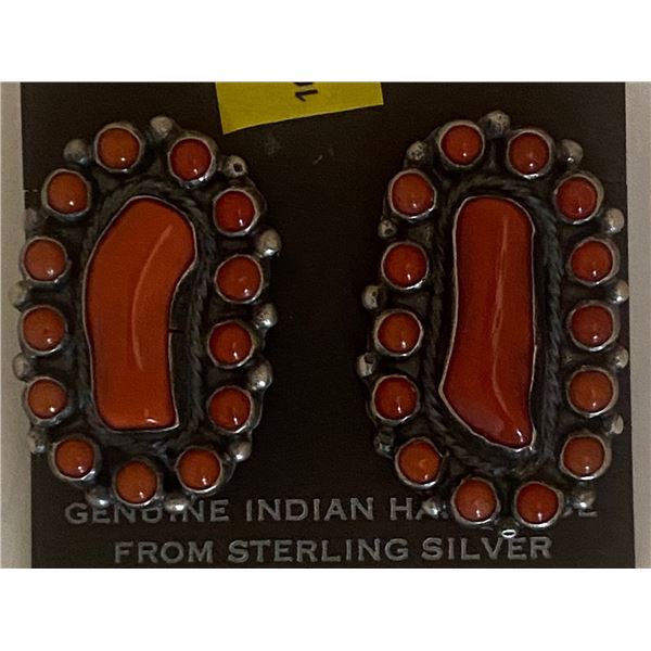 Herbert Ration Navajo Coral Post Earrings in cluster design