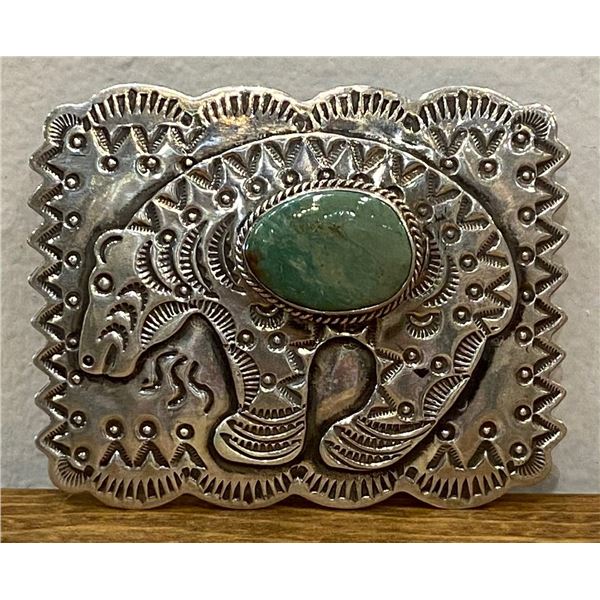Sterling and Turquoise Bear Belt Buckle by Navajo Artists Albert and Jacqueline Cleveland