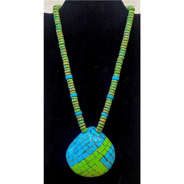 Gaspeite and Turquoise Mosaic Shell Necklace with Matching Necklace