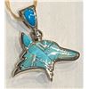 Image 1 : Reversible Wolf Pendant Turquoise One Side and Jet and Opal the other side with Matching Bales