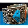 Image 2 : Coral and Turquoise Heavy Cuff Bracelet by William Singer