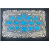 Image 1 : Turquoise Belt Buckle with Blue Gemstone and Stamping on Silver