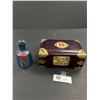 Image 1 : Vintage Asian Rosewood Jewel Box with Silk Lining and Brass Accents and Otagirl Bud Vase