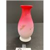 Image 2 : Lovely Vintage Signed Hand Painted Cranberry Satin Glass Vase 7.5" Tall