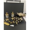 Image 1 : Tray Lot Of Collectibles Brass and Crystal Candleholders Miniature Goblets Etc