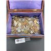 Image 2 : Vintage Wooden Box with Assorted World Coins