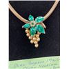 Image 2 : Rare Coro Pegasus 1940's Serpentine Chocker Necklace with Grape Peral Shaped Pendant and Green Ename