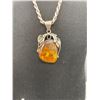 Image 2 : Art Nouveau Large Blatic Amber Sterling Silver Pendant on a Sterling Silver Chain 20" Long, Pendant 