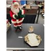 Image 1 : Christmas Lot - Musical Water Globe, Vintage Santa Claus and Fitz and Floyd Snowy Woods Platter