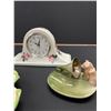 Image 3 : Porcelain Mantel Clock, Antique Ceramic Fairing Pindism Pigs and Gramophone and Floral Ceramic Divid