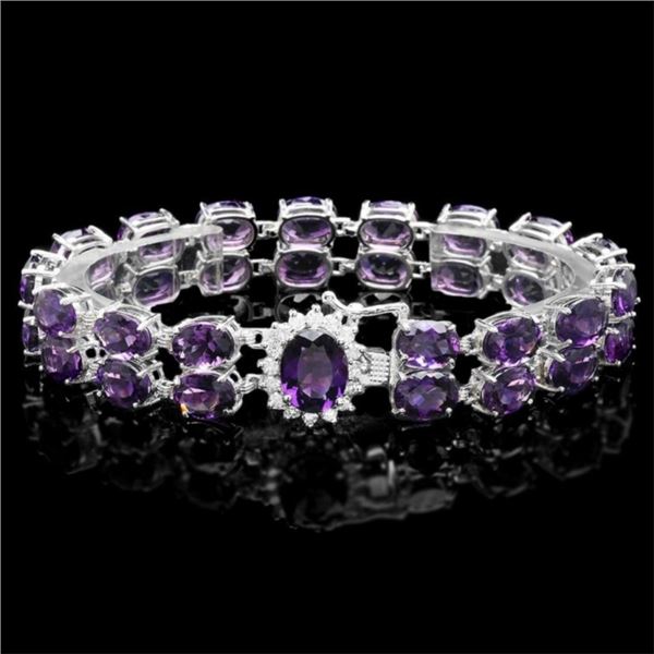 14k Gold 45.00ct Amethyst & 0.50ct Diam Bracelet