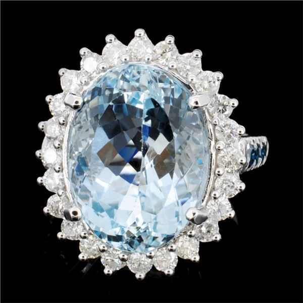 14K Gold 8.00ct Aquamarine & 1.25ctw Diamond Ring