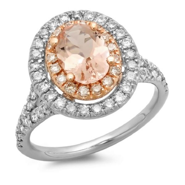 14K Gold 1.50ct Morganite & 0.75ct Diamond Ring