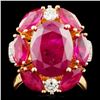 Image 1 : 14K Gold 8.64ct Ruby & 0.48ctw Diamond Ring