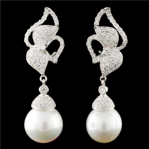 14K Gold 12.00mm Pearl & 1.28ctw Diamond Earrings