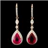 18K Gold 10.22ct Rubellite & 2.20ctw Diamond Earri
