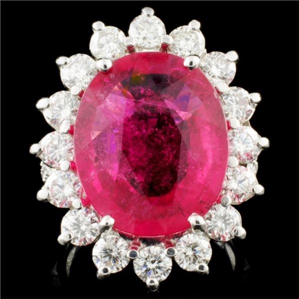 14K Gold 10.19ct Rubellite & 3.05ctw Diamond Ring