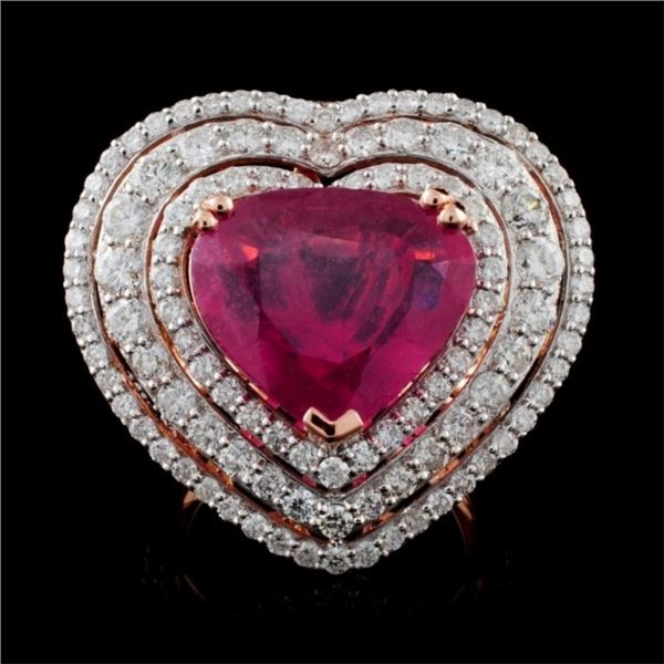 18K Rose Gold 7.17ct Ruby & 2.93ctw Diamond Ring