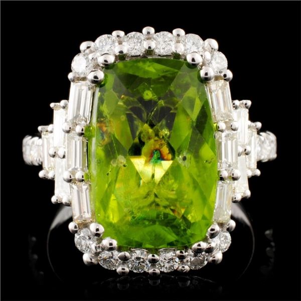 18K Gold 6.55ct Peridot & 1.29ctw Diamond Ring