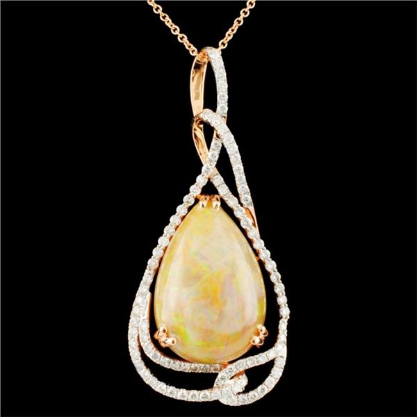 14K Gold 14.32ct Opal & 1.20ctw Diamond Pendant