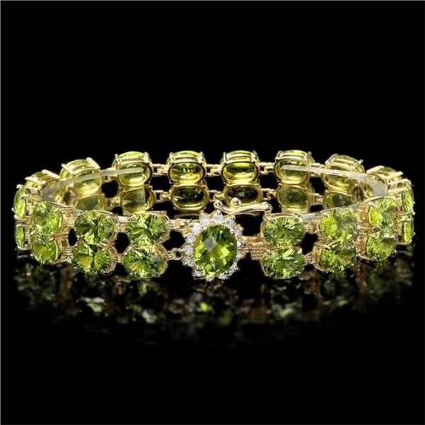 `14k Gold 43.00ct Peridot & 0.60ct Diamond Bracele