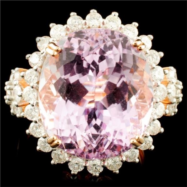 14K Rose Gold 17.00ct Kunzite & 1.32ctw Diamond Ri