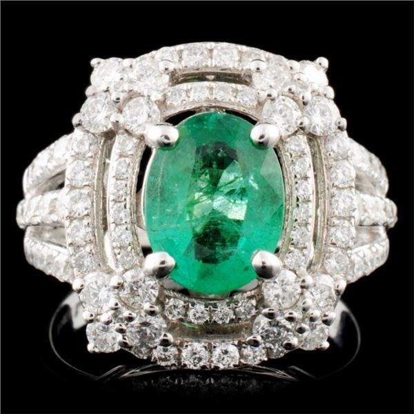 14K Gold 1.26ct Emerald & 1.28ctw Diamond Ring