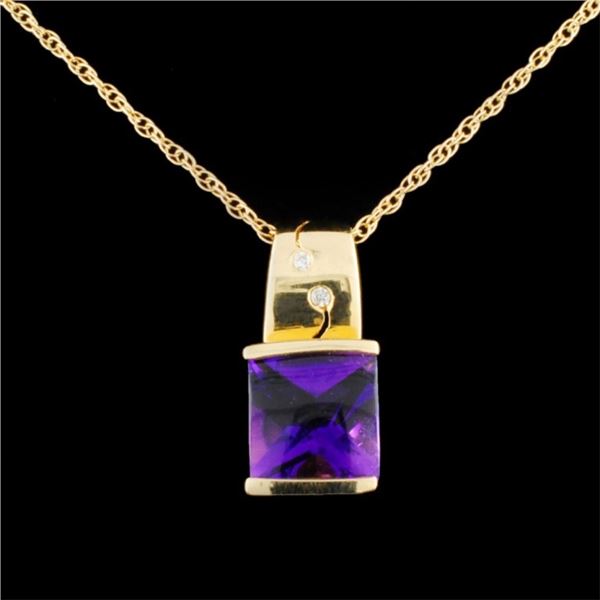 14K Gold 2.50ct Amethyst & 0.03ctw Diamond Pendant