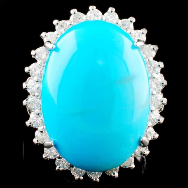 14K Gold 12.00ct Turquoise & 0.69ctw Diamond Ring