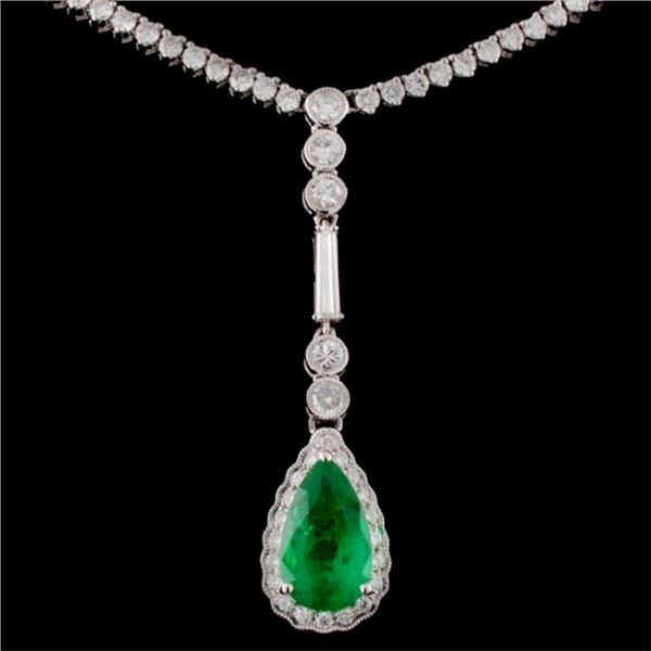 18K White Gold 1.81ct Emerald & 4.15ct Diamond Nec