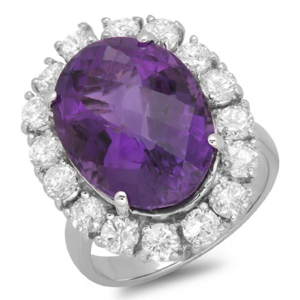 14K Gold 10ct Amethyst & 2.00ct Diamond Ring