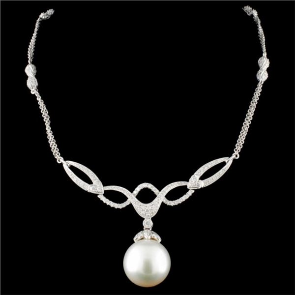 14K Gold 14MM Pearl & 1.58ctw Diamond Necklace