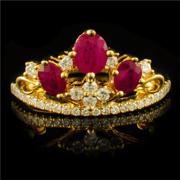 18k Yellow Gold 0.93ct Ruby & 0.27ctw Diamond Ring