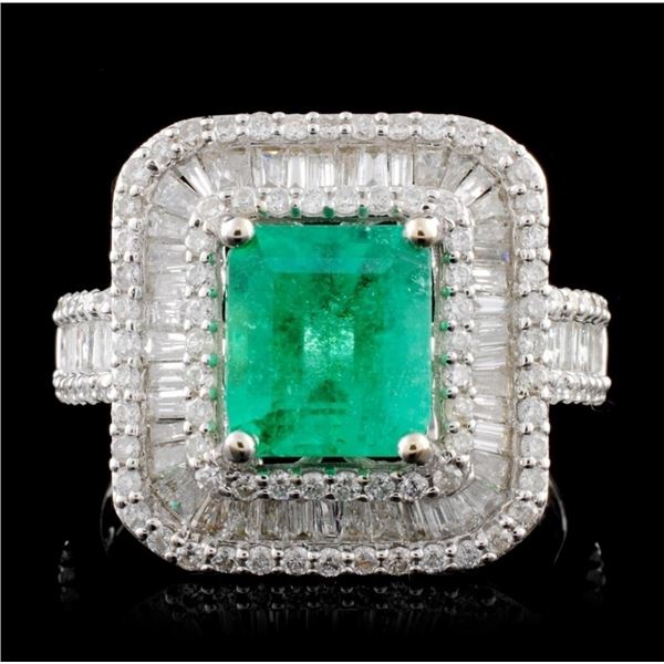 18K White Gold 1.69ct Emerald & 1.35ctw Diamond Ri