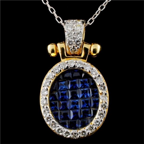 18K Gold 1.53ct Sapphire & 0.45ct Diamond Pendant