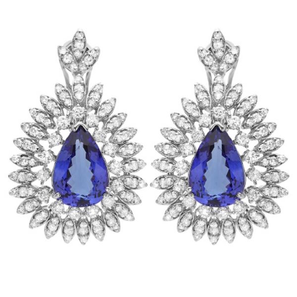 14K Gold 11.00ct Tanzanite & 4.00ct Diamond Earrin