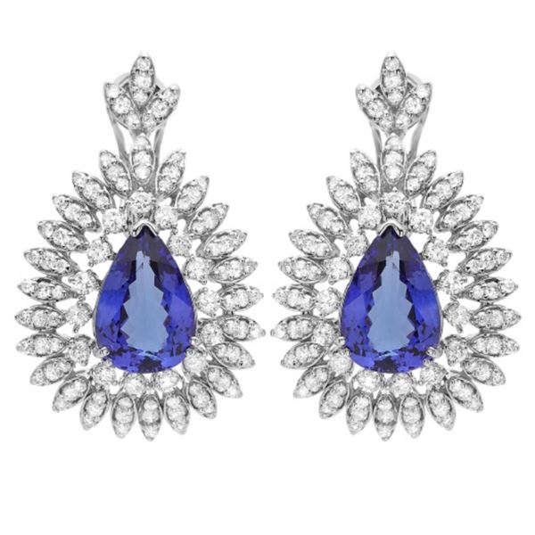 14K Gold 11.00ct Tanzanite & 4.00ct Diamond Earrin