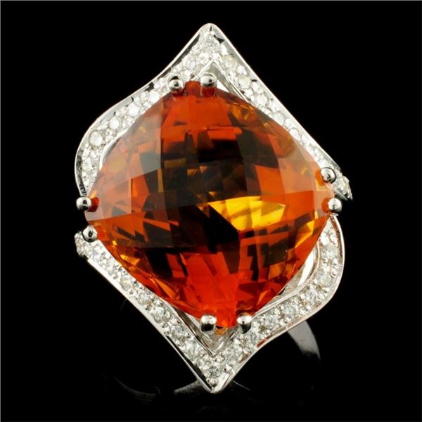 14K Gold 17.11ct Citrine & 0.65ctw Diamond Ring