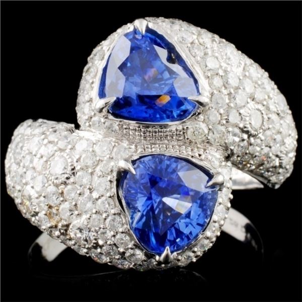 18K White Gold 3.26ct Sapphire & 2.31ctw Diamond R