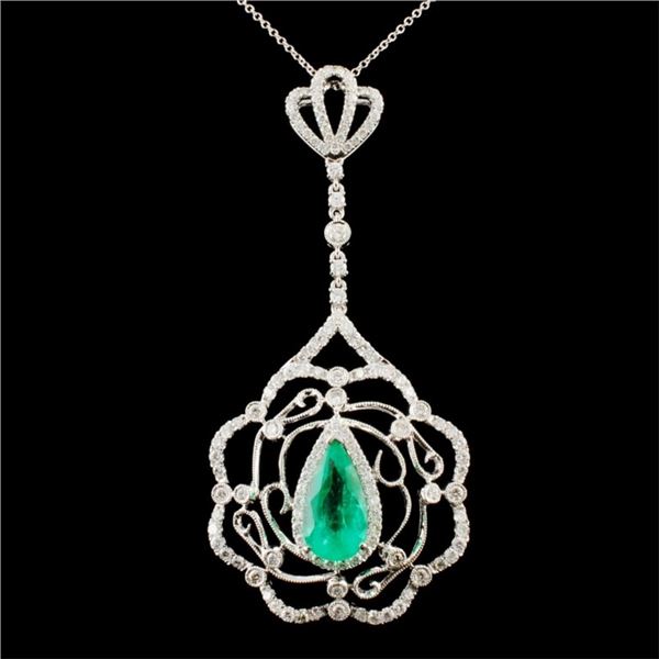 18K Gold 3.30ct Emerald & 1.98ctw Diamond Pendant