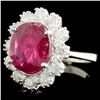 Image 2 : 14K Gold 5.06ct Ruby & 1.24ctw Diamond Ring