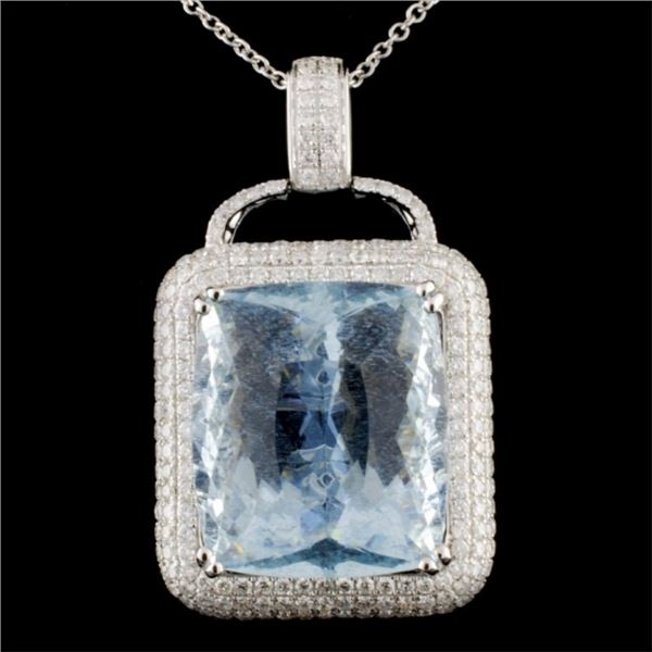 18K Gold 36.02ct Aquamarine & 3.05ctw Diam Pendant