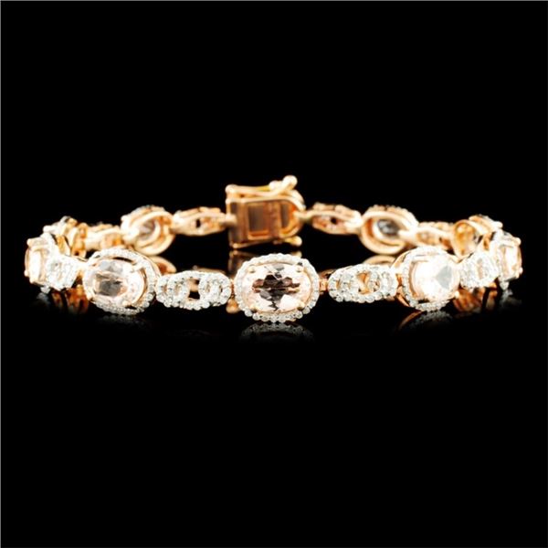 14K Gold 6.95ct Morganite & 1.25ctw Diamond Bracel