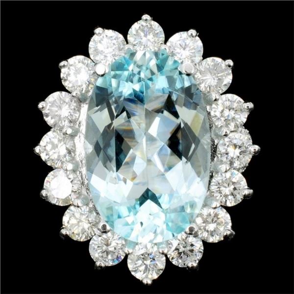 14K White Gold 8.79ct Paraiba & 3.05ct Diamond Rin