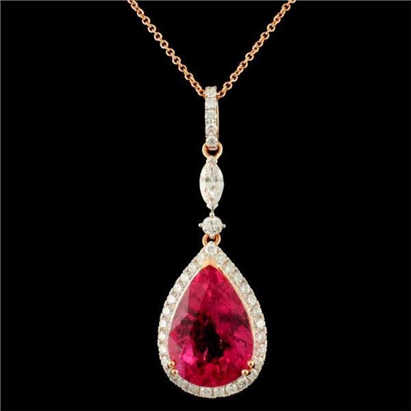 18K Gold 10.22ct Rubellite & 1.20ctw Diamond Penda