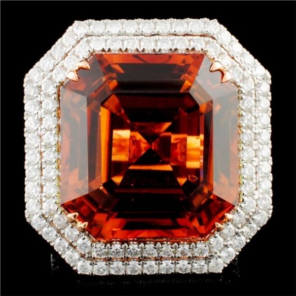 18K Gold 30.21ct Tourmaline & 1.89ctw Diamond Ring